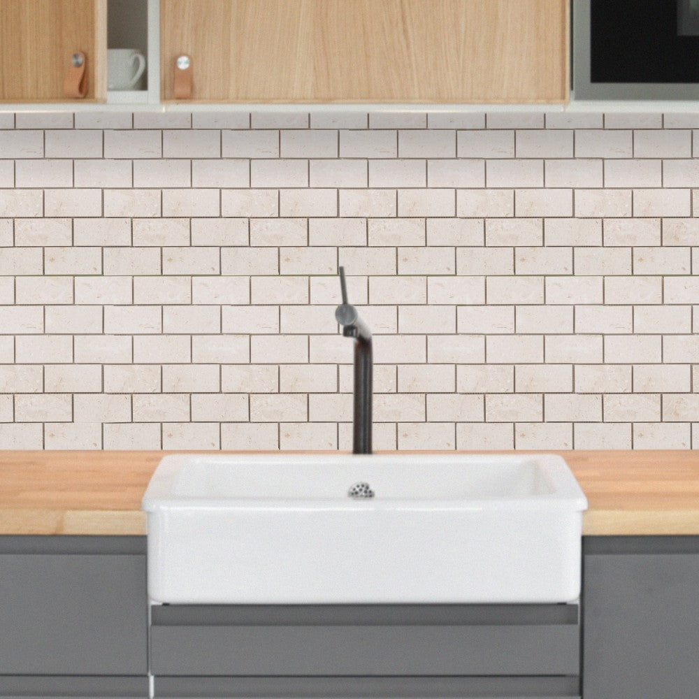 Shell Stone Limestone Brick Mosaic Tile - Honed 2x4 Mesh Backed