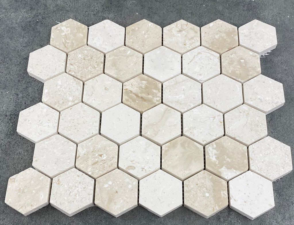Shell Stone Limestone 2 Inch Hexagon Honed Mosaic Tile 12x12
