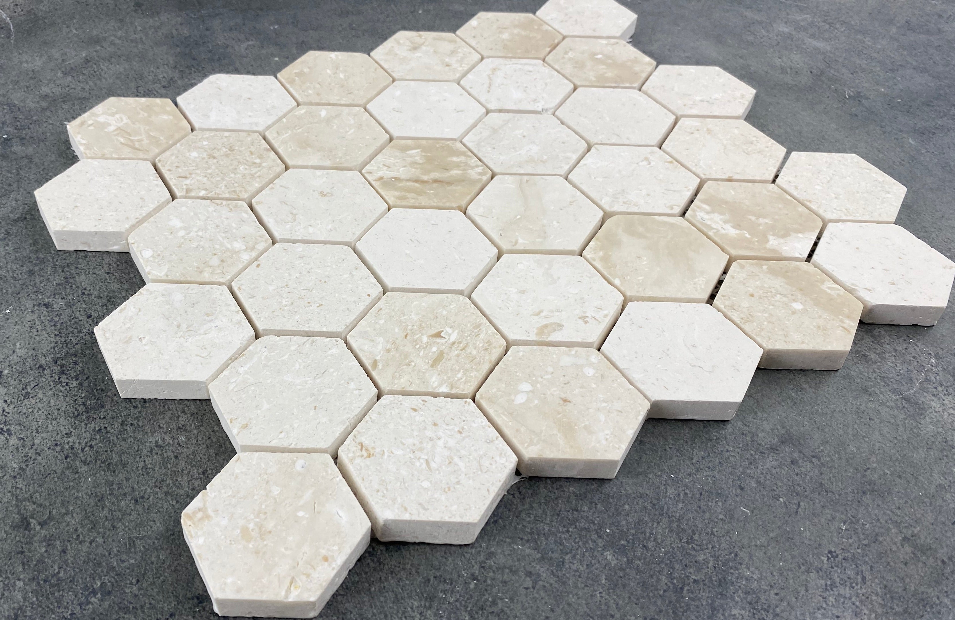 Shell Stone Limestone 2 Inch Hexagon Honed Mosaic Tile 12x12