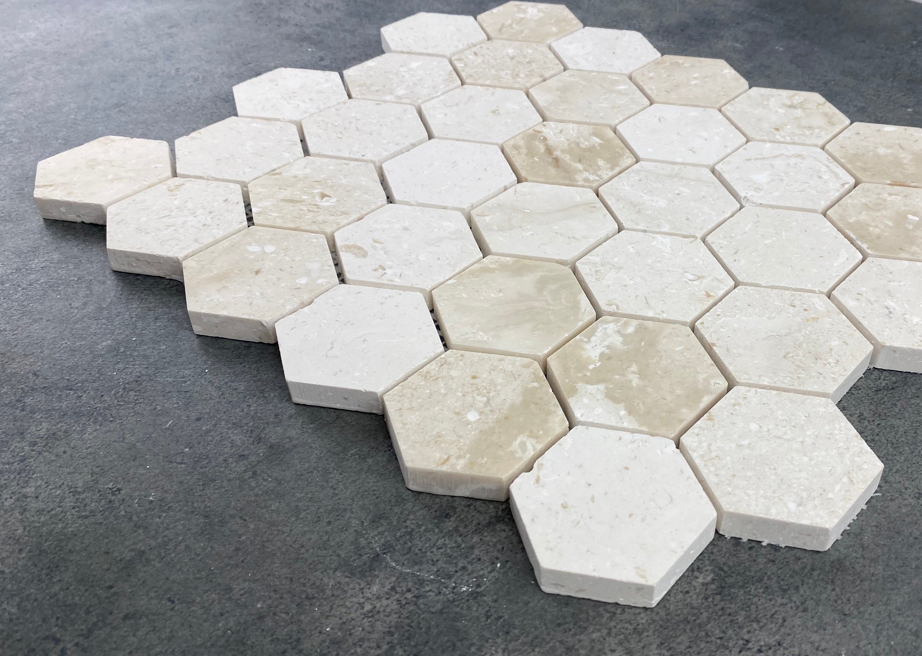 Shell Stone Limestone 2 Inch Hexagon Honed Mosaic Tile 12x12