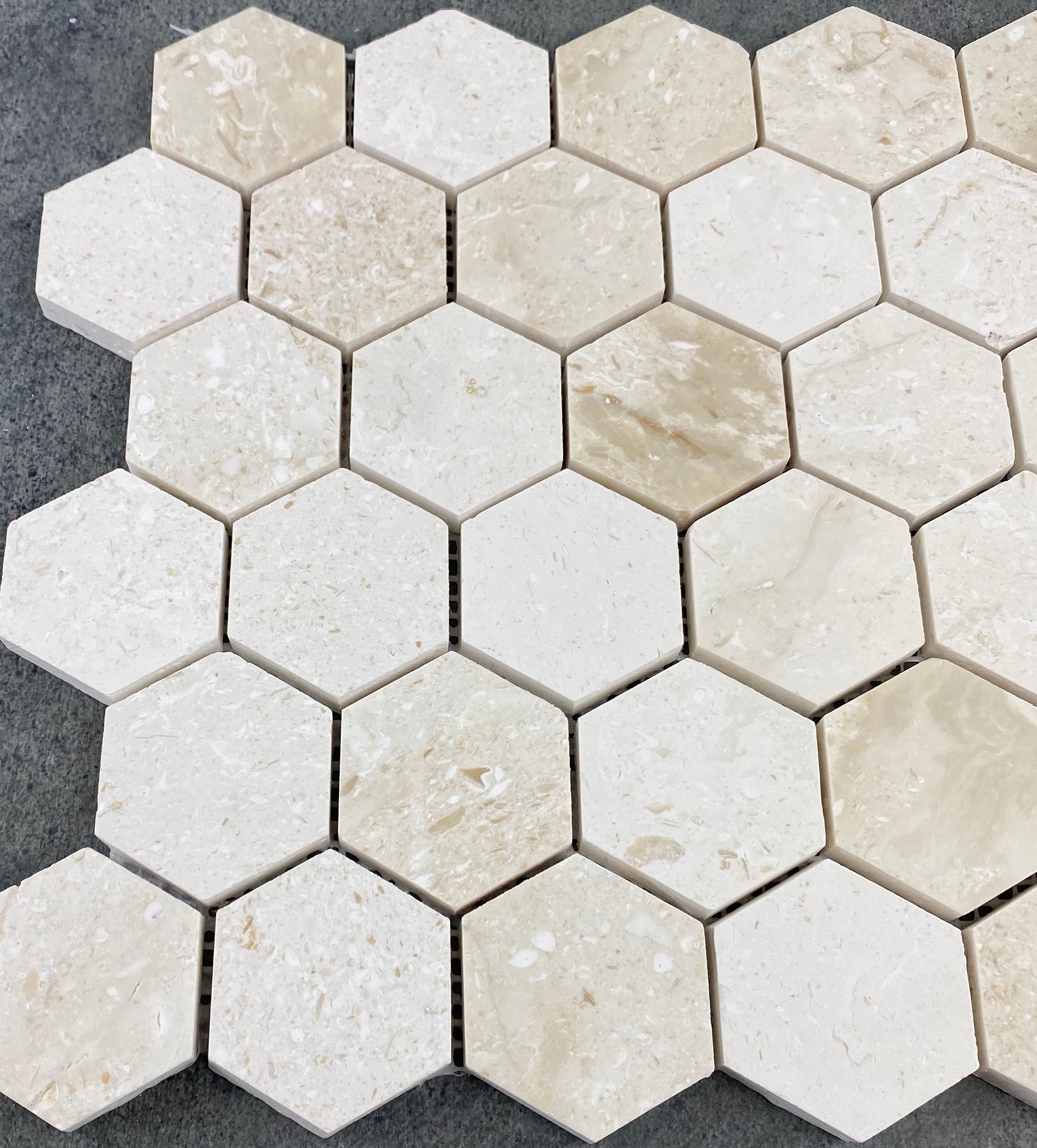 Shell Stone Limestone 2 Inch Hexagon Honed Mosaic Tile 12x12