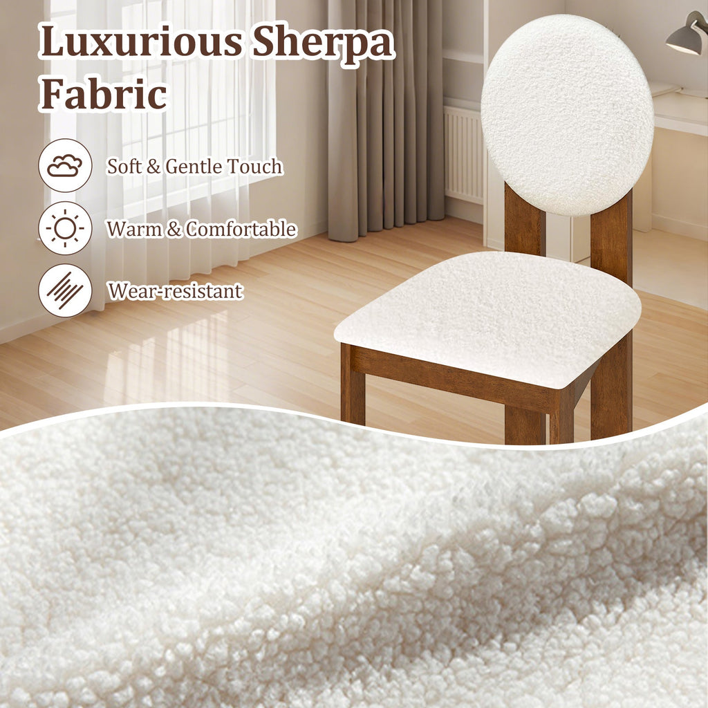 Sherpa Dining Chairs Set of 2 with Rubber Wood Legs for Living Room Restaurant-White