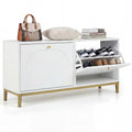 Shoe Storage Bench Narrow Entryway Bench with 2 Flip Drawers Adjustable Shelves-White