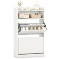 Shoe Storage Cabinet Hidden Shoe Rack with 2 Flip Drawers Adjustable and Removable Shelves-White