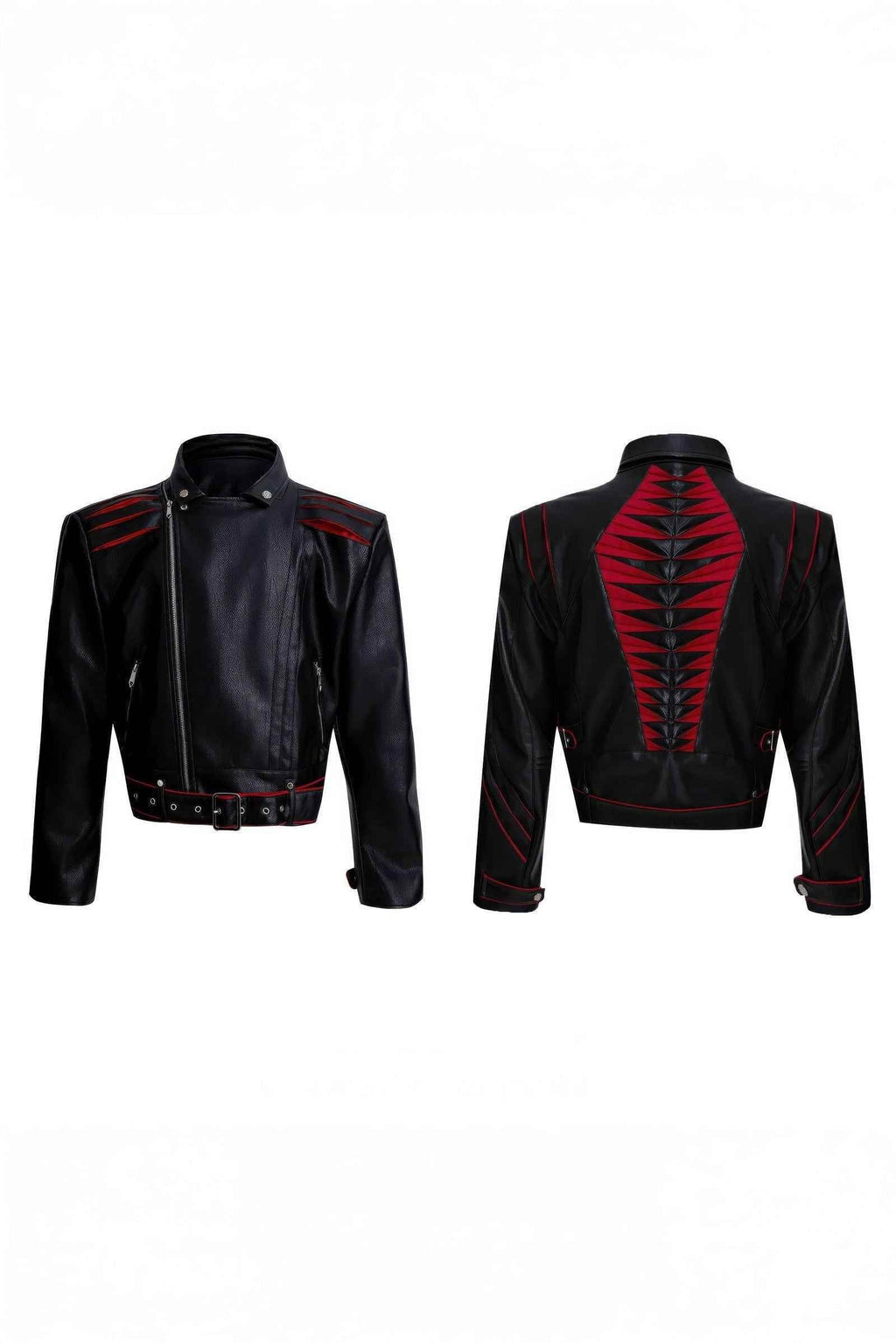 Short Deconstructed Biker Leather Jacket - Pleated Spine and Heavy Stitching