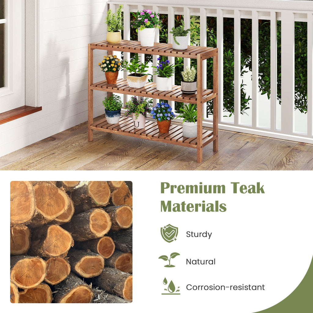 2/3-Tier Side Table Teak Wood Stand Utility Storage Shelf-3