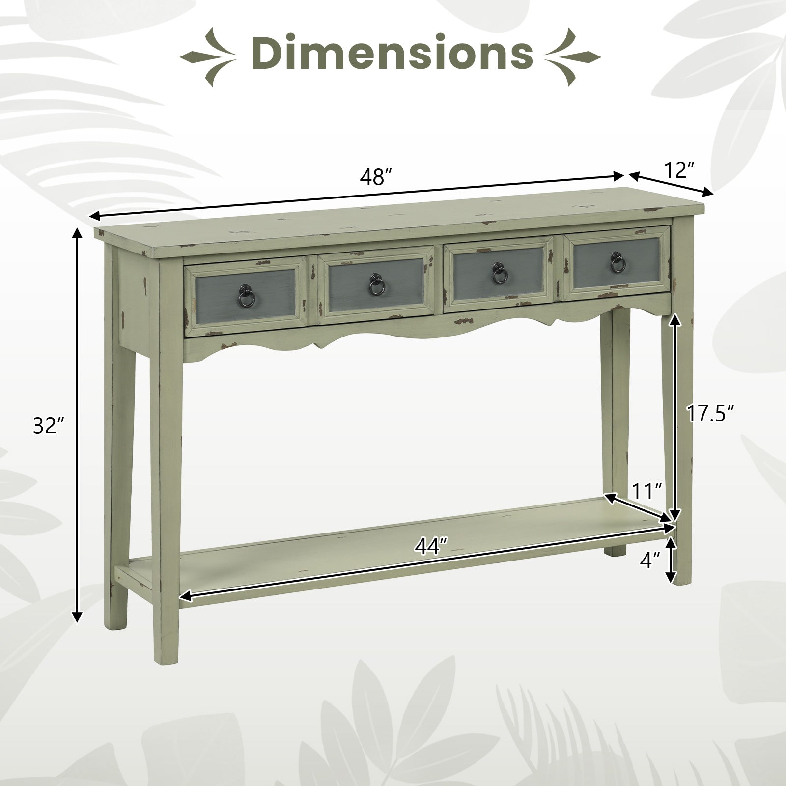 48 Inch Farmhouse Console Table with 2 Drawers and Open Storage Shelf for Hallway