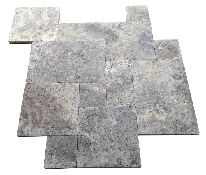 Silver Travertine Tumbled Pavers - Natural Stone Outdoor Patio Slip Resistant Finish
