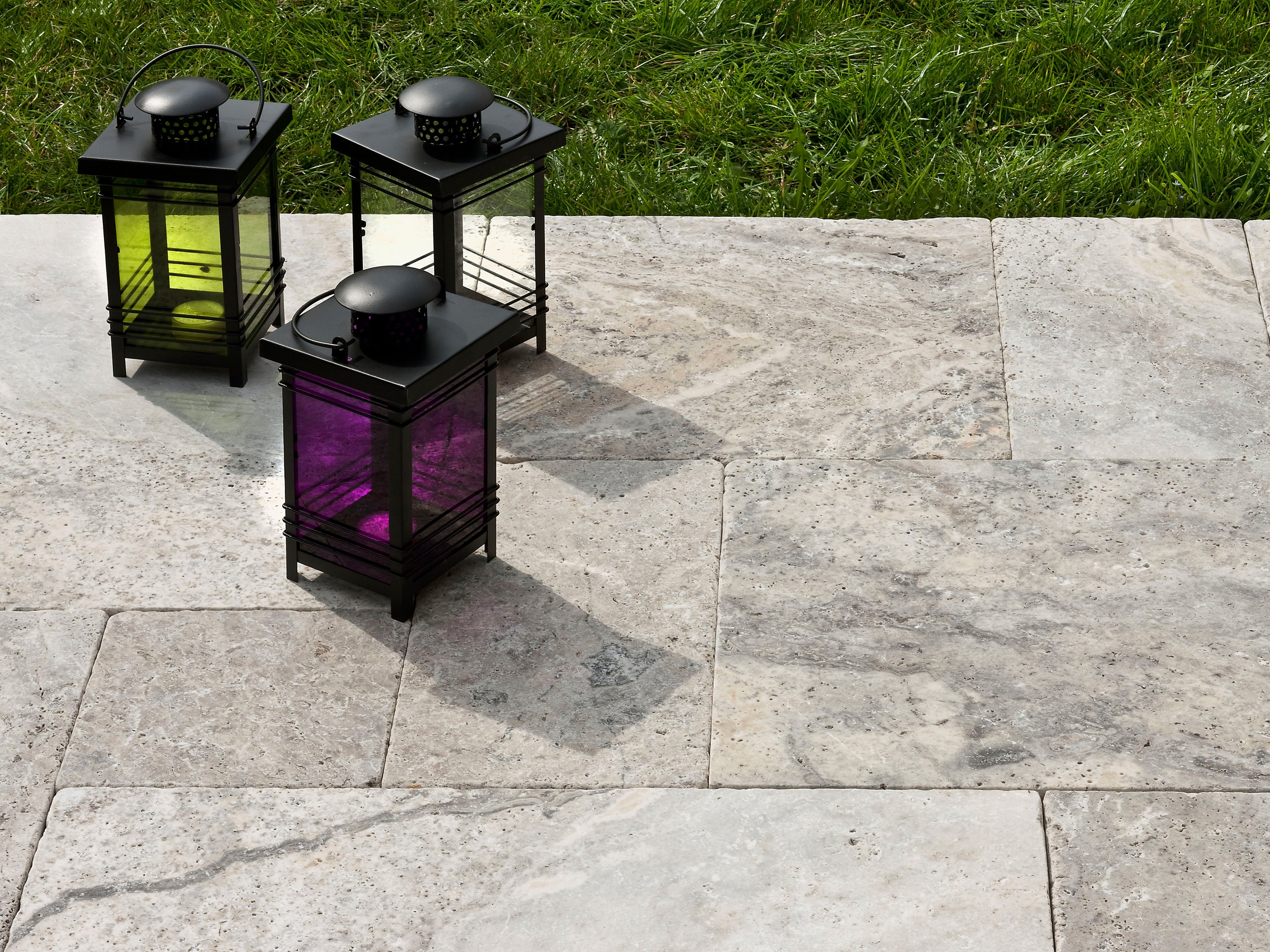 Silver Travertine Tumbled Pavers - Natural Stone Outdoor Patio Slip Resistant Finish