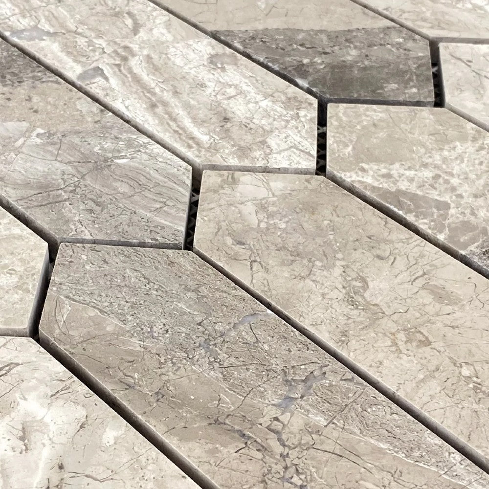 Silver Shadow Marble Strada Design Mosaic Tile 12x12 Honed Finish