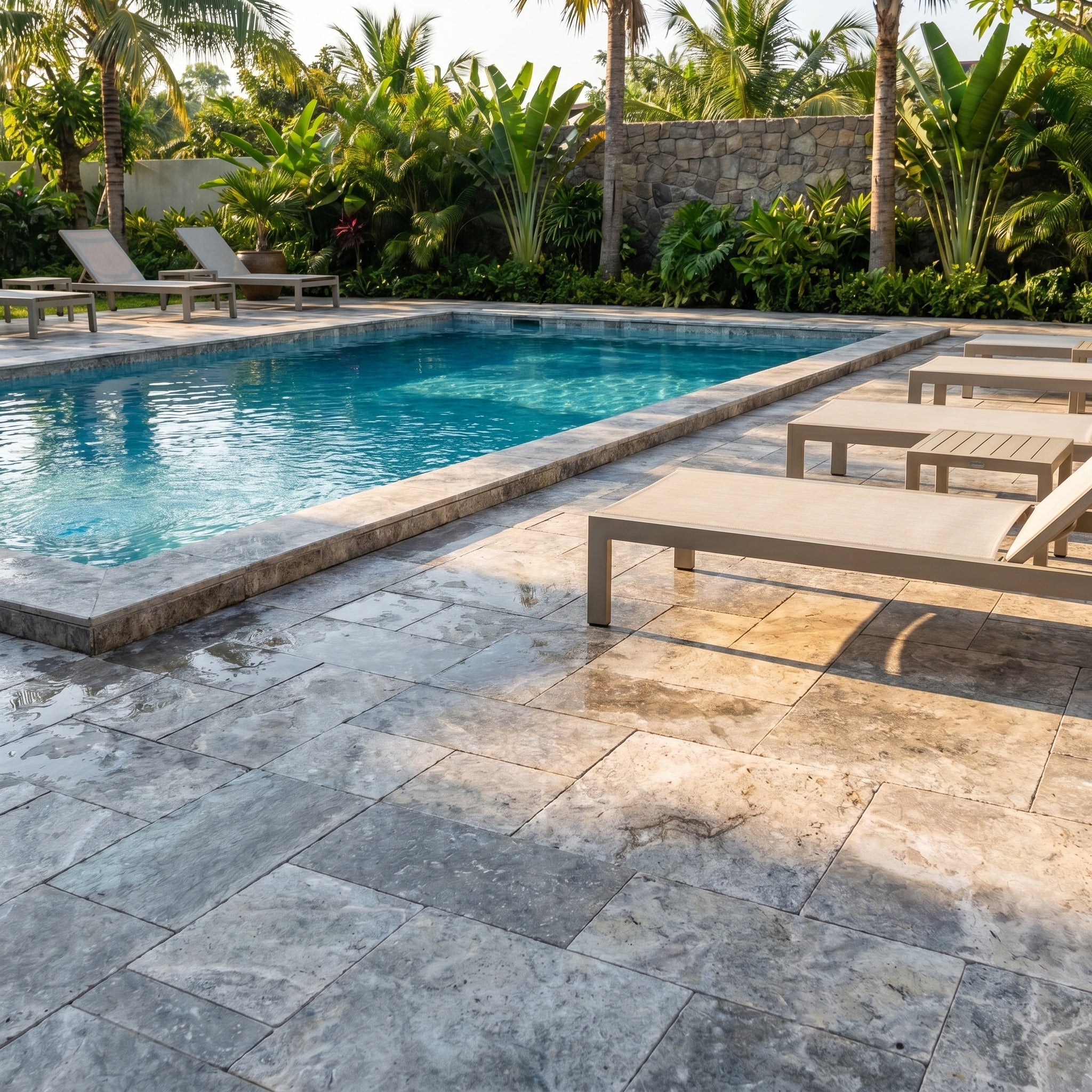 Silver Travertine Tumbled Pavers - Natural Stone Outdoor Patio Slip Resistant Finish