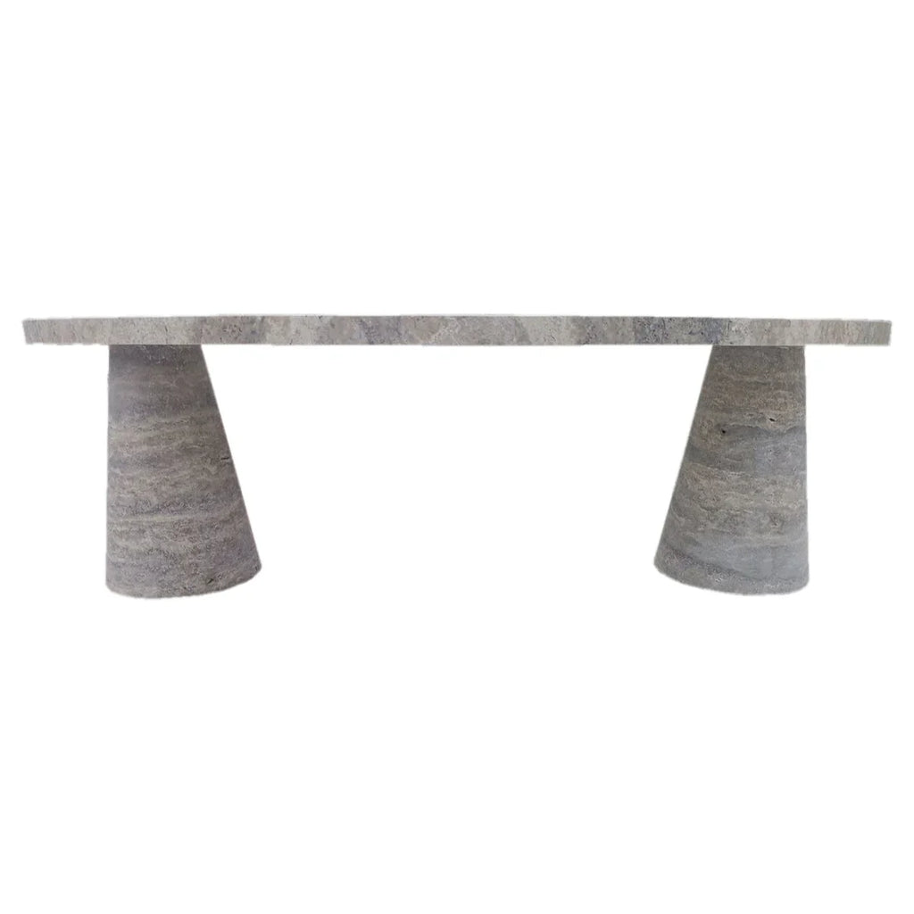 Silver Travertine Vein-Cut Coffee Table with Conic Legs Honed