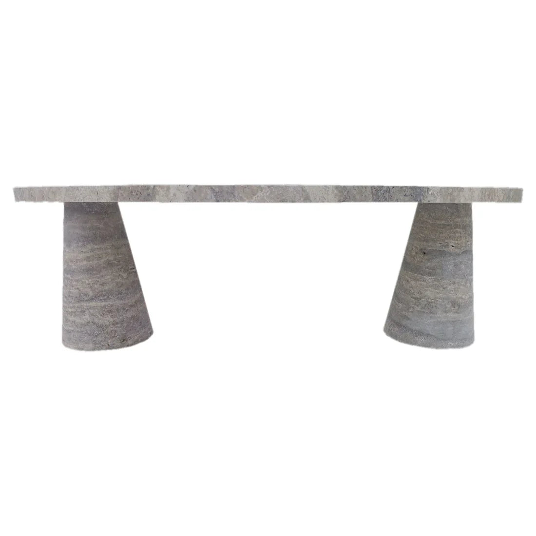Silver Travertine Vein-Cut Coffee Table with Conic Legs Honed