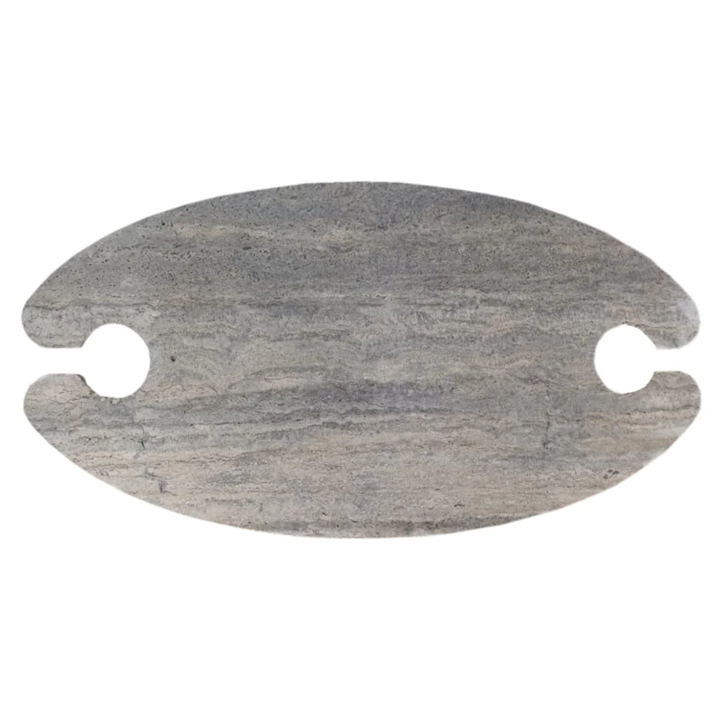 Silver Travertine Vein-Cut Coffee Table with Conic Legs Honed