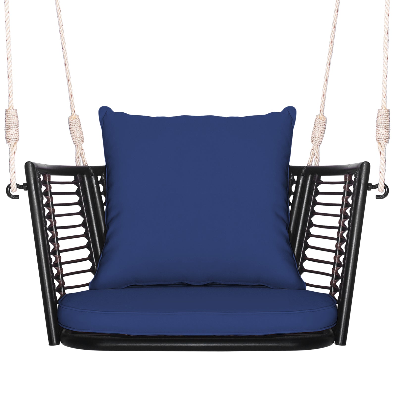 Single Person Hanging Seat with Woven Rattan Backrest for Backyard