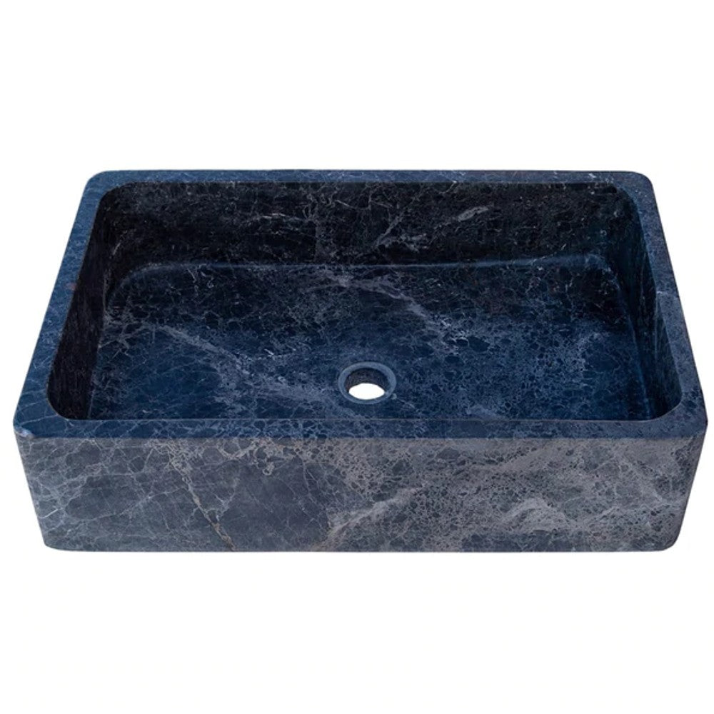 Turkish Sirius Black Marble Farmhouse Kitchen Sink - Polished Natural Stone 16x24x6