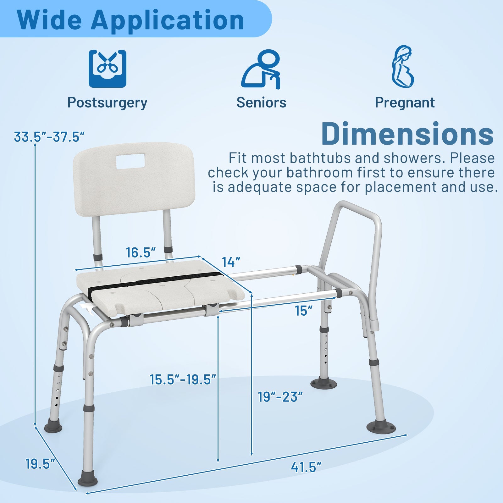 Sliding Tub Transfer Bench with Extra-Wide Seat for Elderly and Disabled