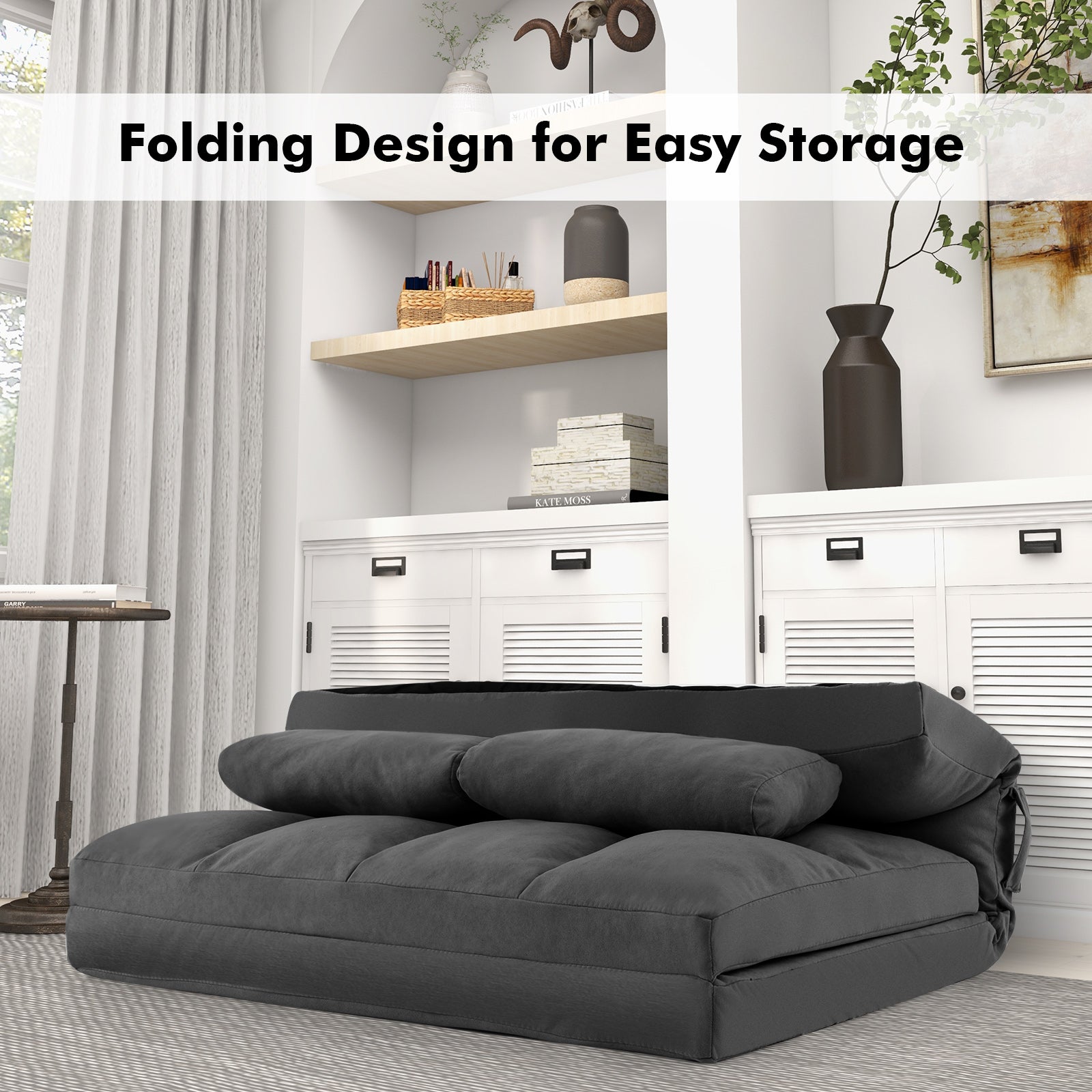 Floor Sofa Bed with 6 Positions Adjustable Backrest Skin-friendly Velvet Cover