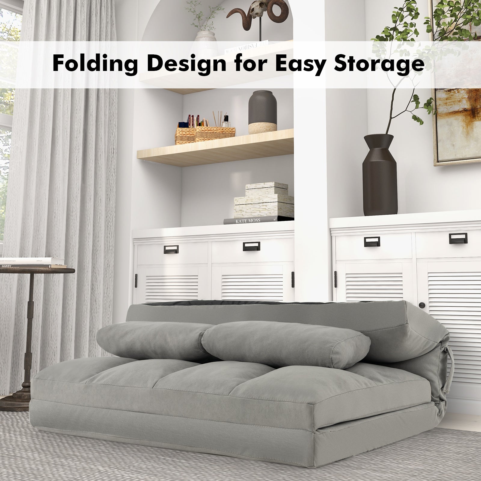 Floor Sofa Bed with 6 Positions Adjustable Backrest Skin-friendly Velvet Cover