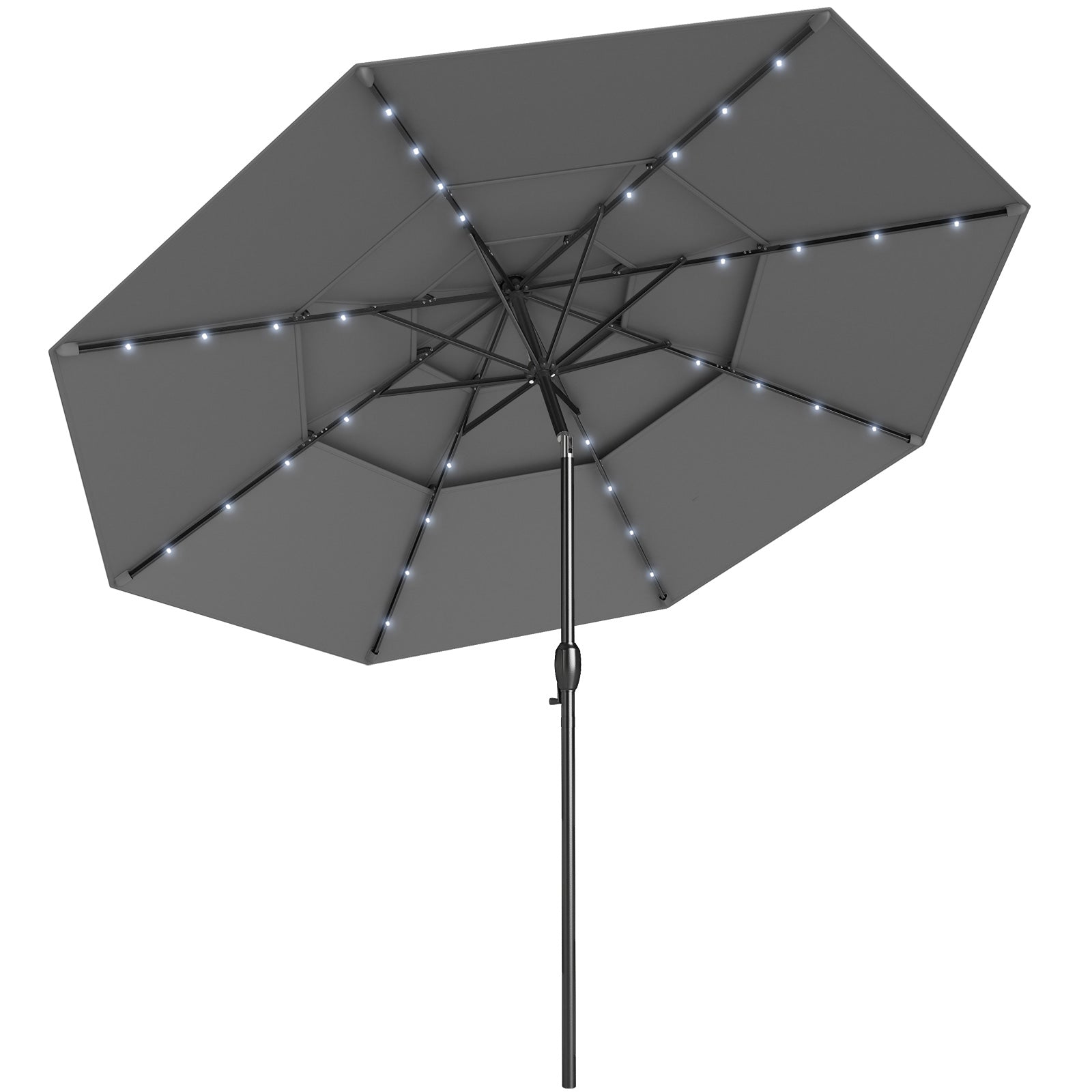 10 Feet Solar Patio Umbrella with 32 LED Lights 3-Tier Vented Top
