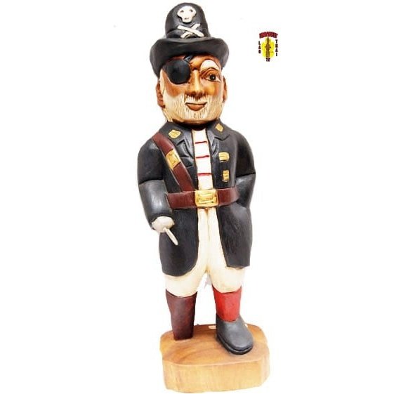 Skillfully Carved Wooden Pirate Statue 20" Tall