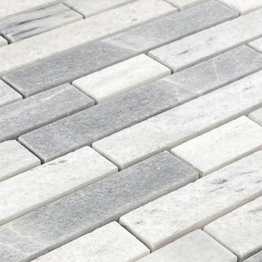 White Marble Strip Liner Mosaic Tile 12x12 - Honed Finish