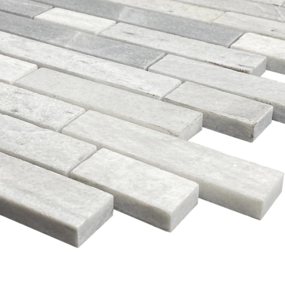 White Marble Strip Liner Mosaic Tile 12x12 - Honed Finish