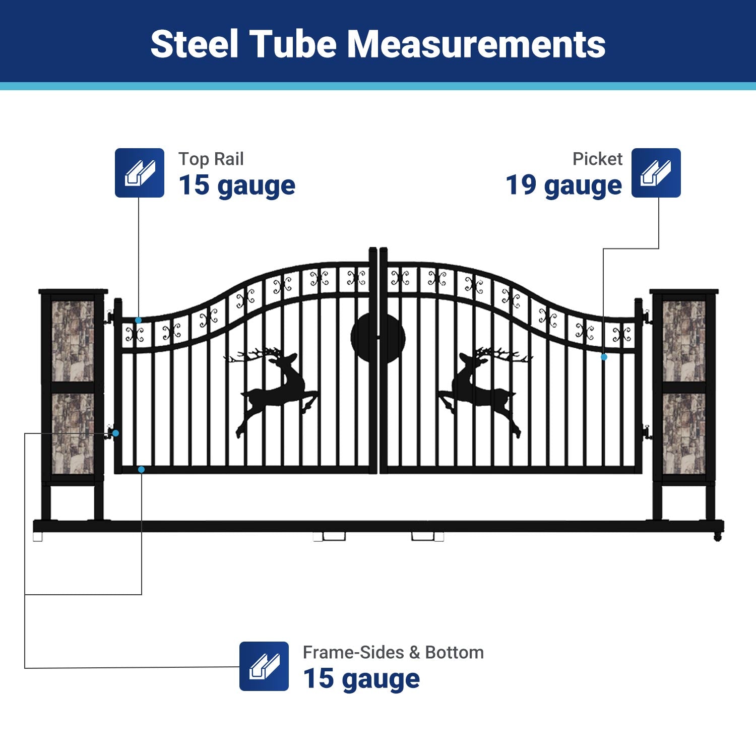 20x8 ft Dual Swing Driveway Gate with Ornamental Posts