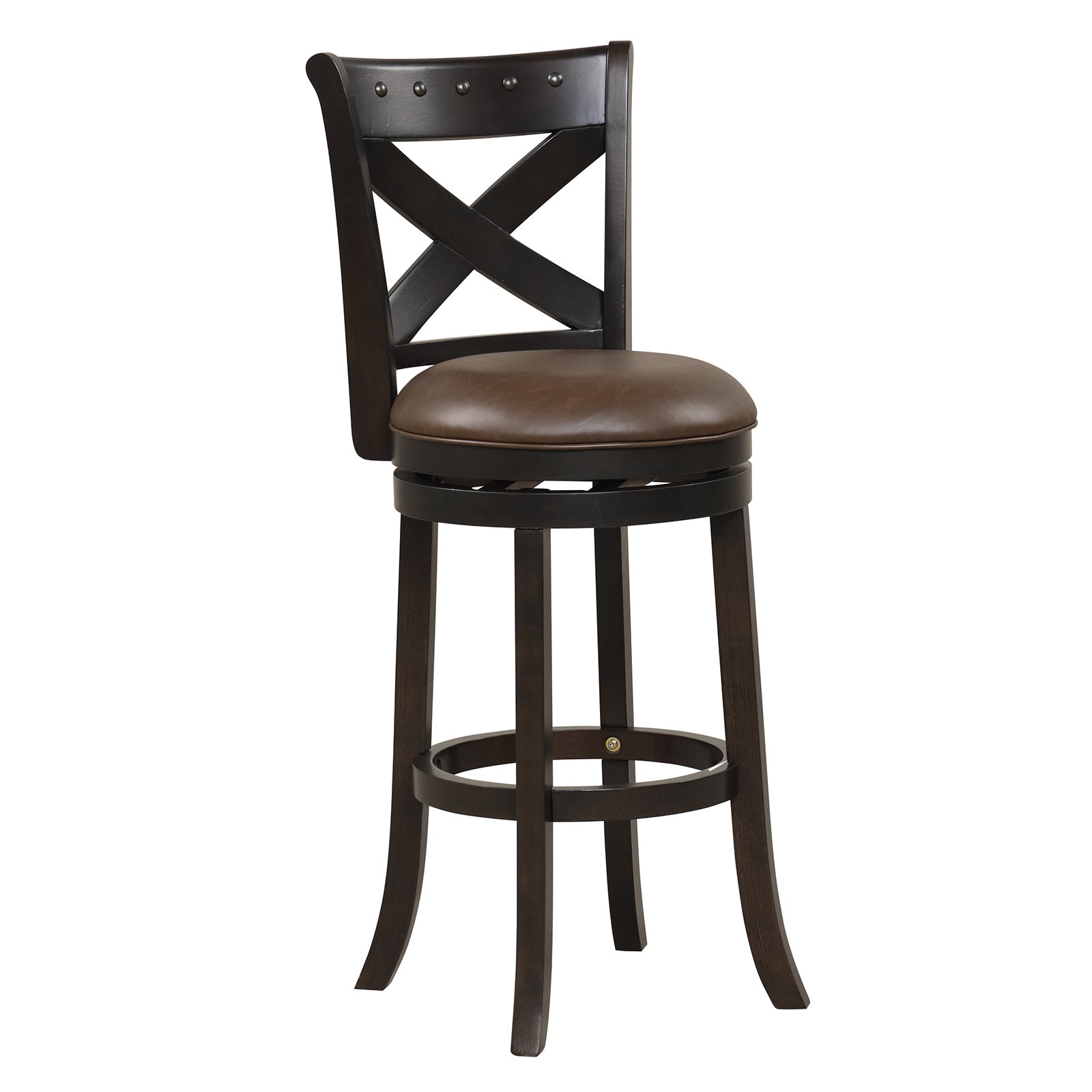 31 Inch Swivel Bar Stool with Curved Backrest PU Leather Seat and Footrest