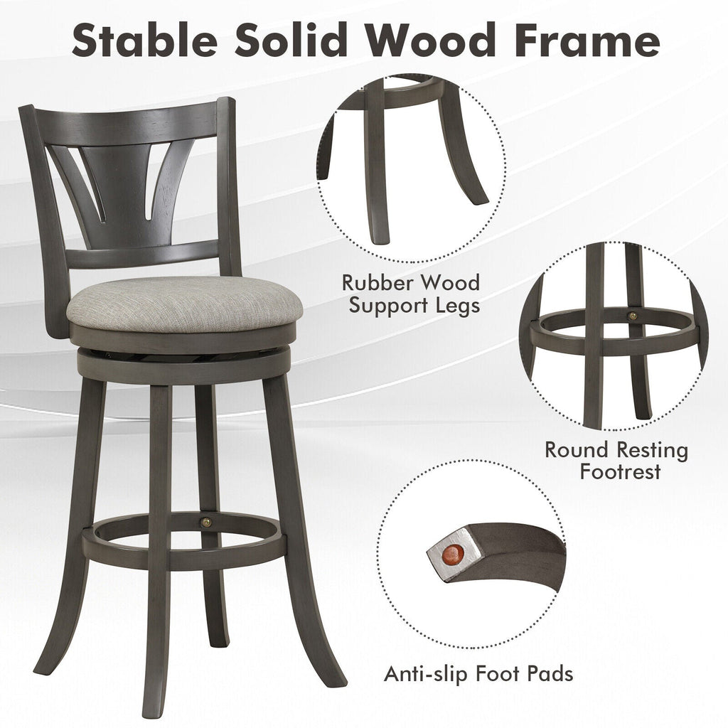 26.5 Inch Swivel Bar Stool with Backrest Soft Cushioned Seat and Footrest Gray