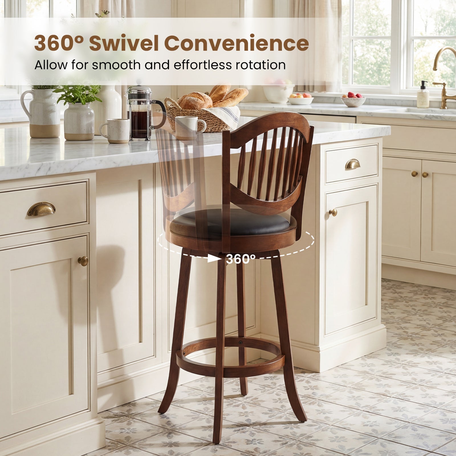 Swivel Bar Stools Set of 2 with Backrest and Wood Frame