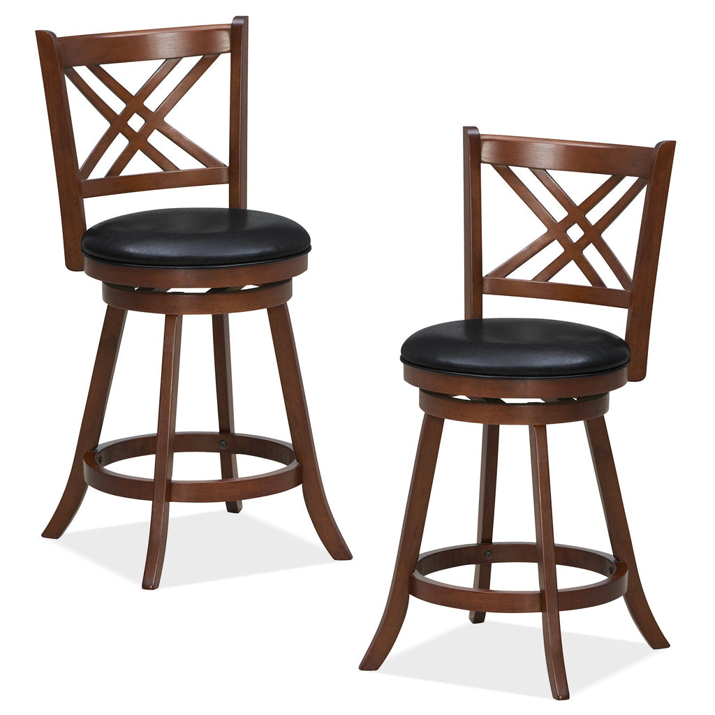 360¬∞ Swivel Upholstered Barstools Set of 2 with Back and Footrest