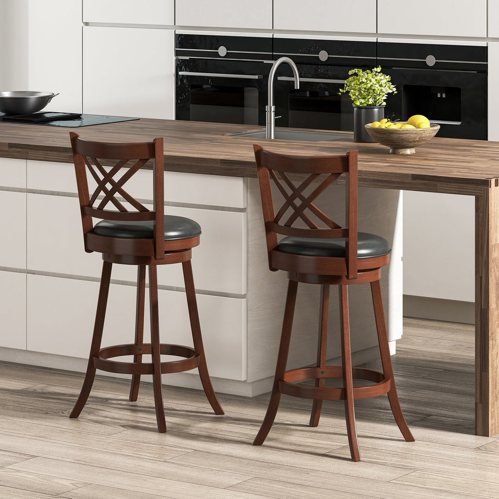 360¬∞ Swivel Upholstered Barstools Set of 2 with Back and Footrest