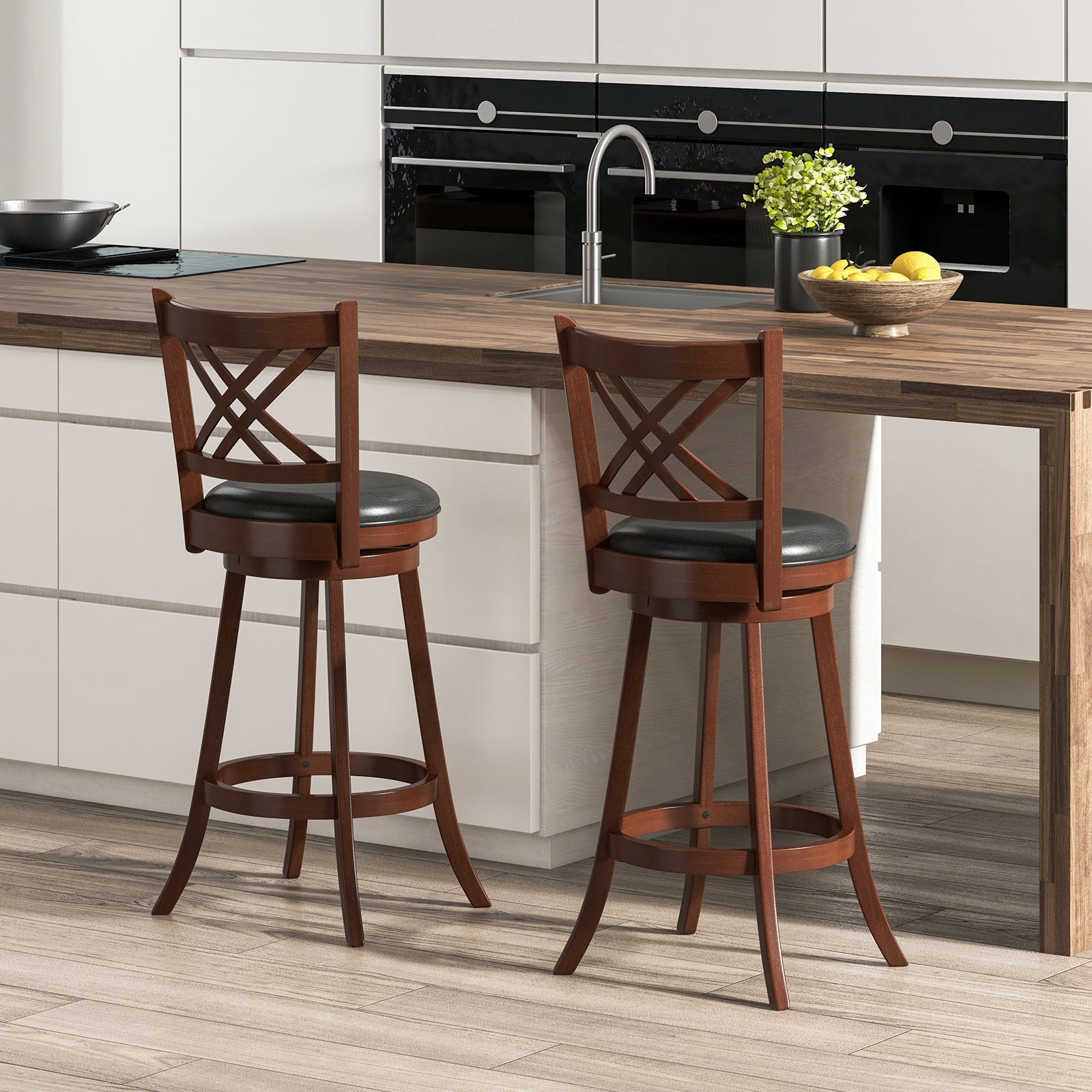 360¬∞ Swivel Upholstered Barstools Set of 2 with Back and Footrest