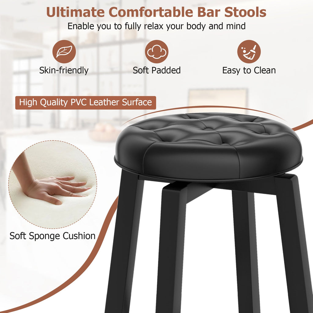360¬∞ Swivel Upholstered Rubberwood Frame Bar Stool Set of 2 with Footrest