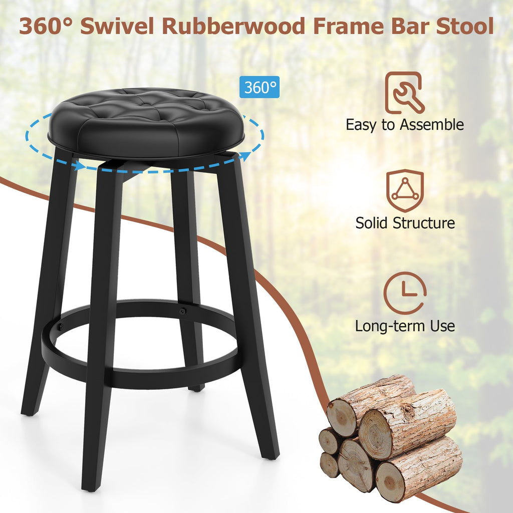 360¬∞ Swivel Upholstered Rubberwood Frame Bar Stool Set of 2 with Footrest