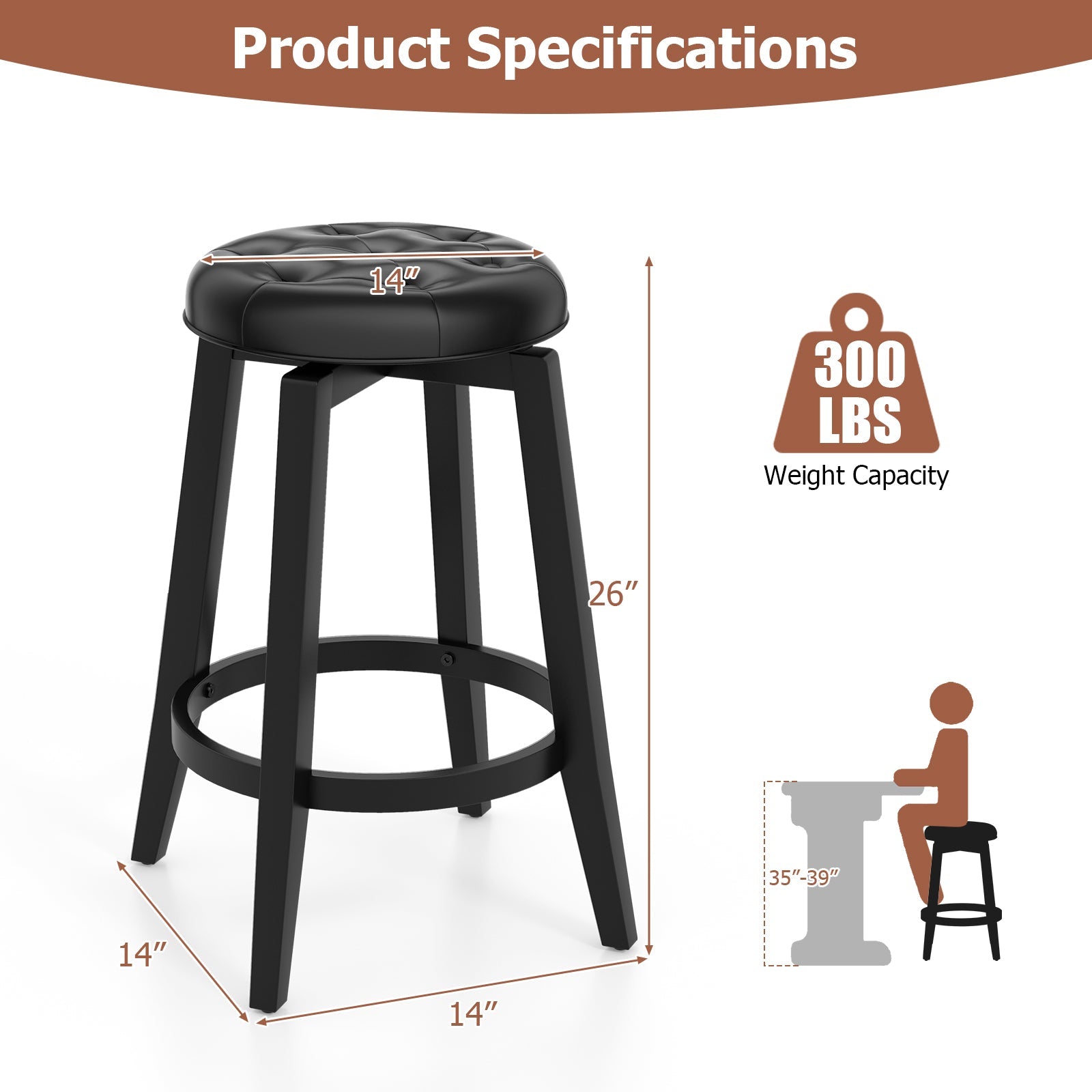 360¬∞ Swivel Upholstered Rubberwood Frame Bar Stool Set of 2 with Footrest