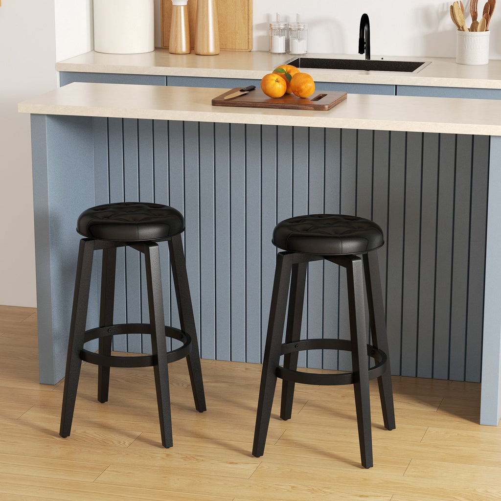 360¬∞ Swivel Upholstered Rubberwood Frame Bar Stool Set of 2 with Footrest