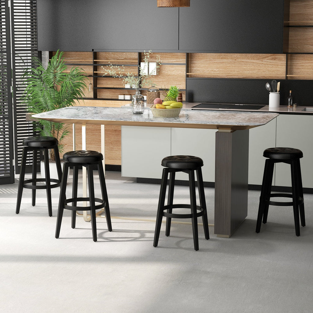 360¬∞ Swivel Upholstered Rubberwood Frame Bar Stool Set of 2 with Footrest