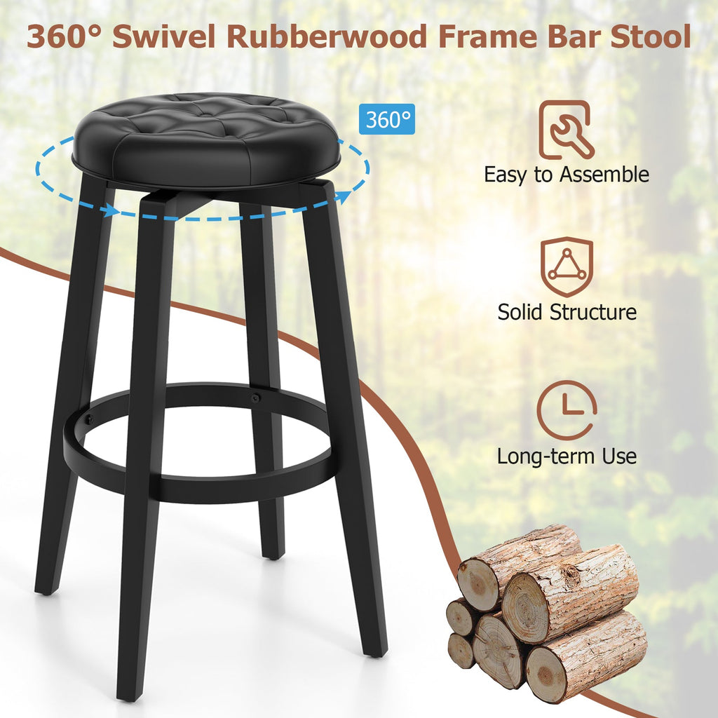 360¬∞ Swivel Upholstered Rubberwood Frame Bar Stool Set of 2 with Footrest