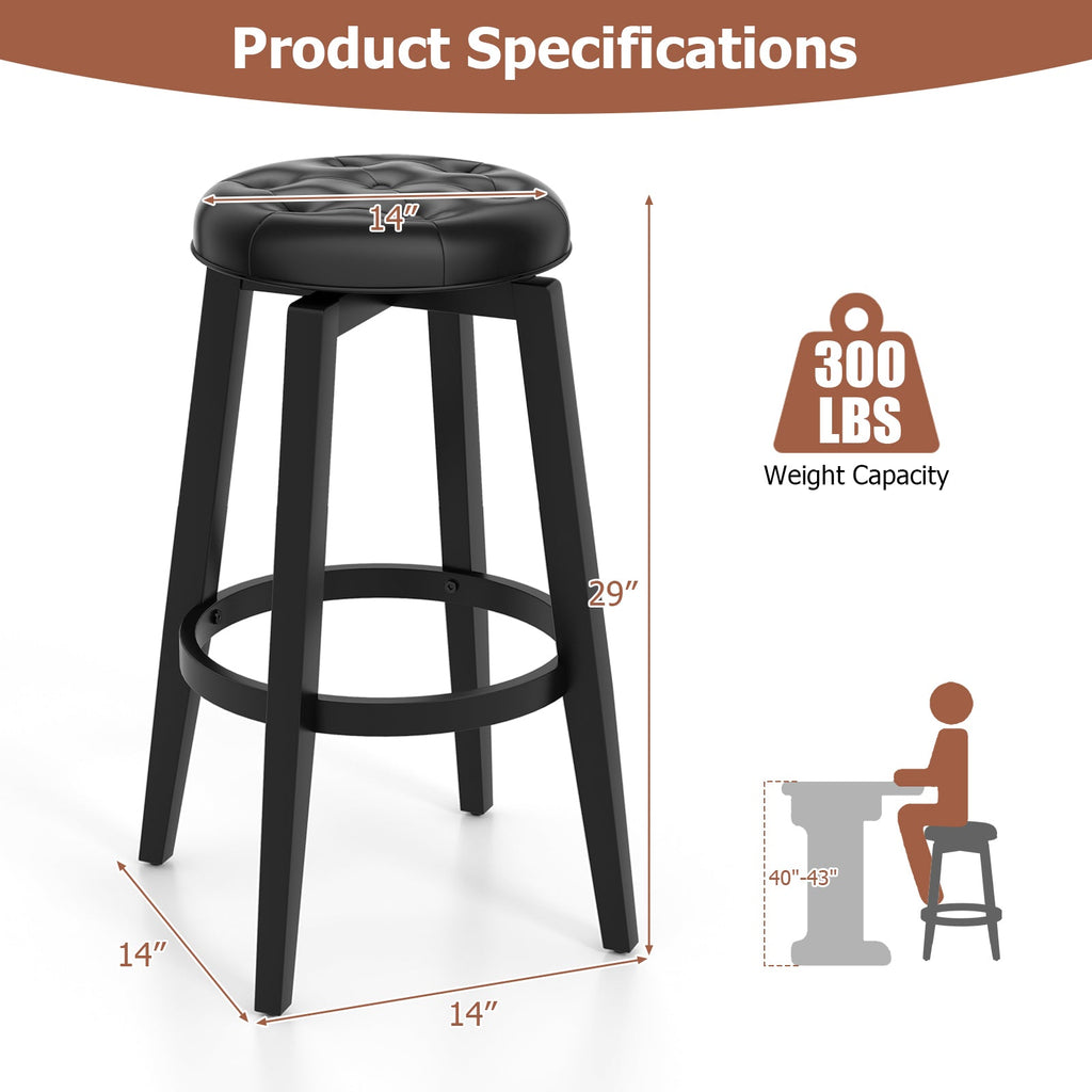 360¬∞ Swivel Upholstered Rubberwood Frame Bar Stool Set of 2 with Footrest