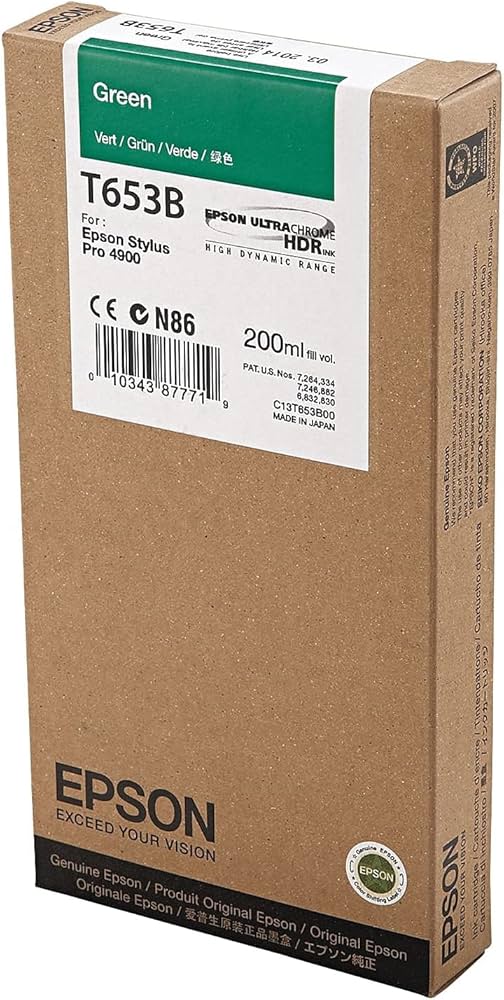 New, Pre-Owned - Epson (T653B) 200ml Green UltraChrome HDR Ink Cartridge, T653B00