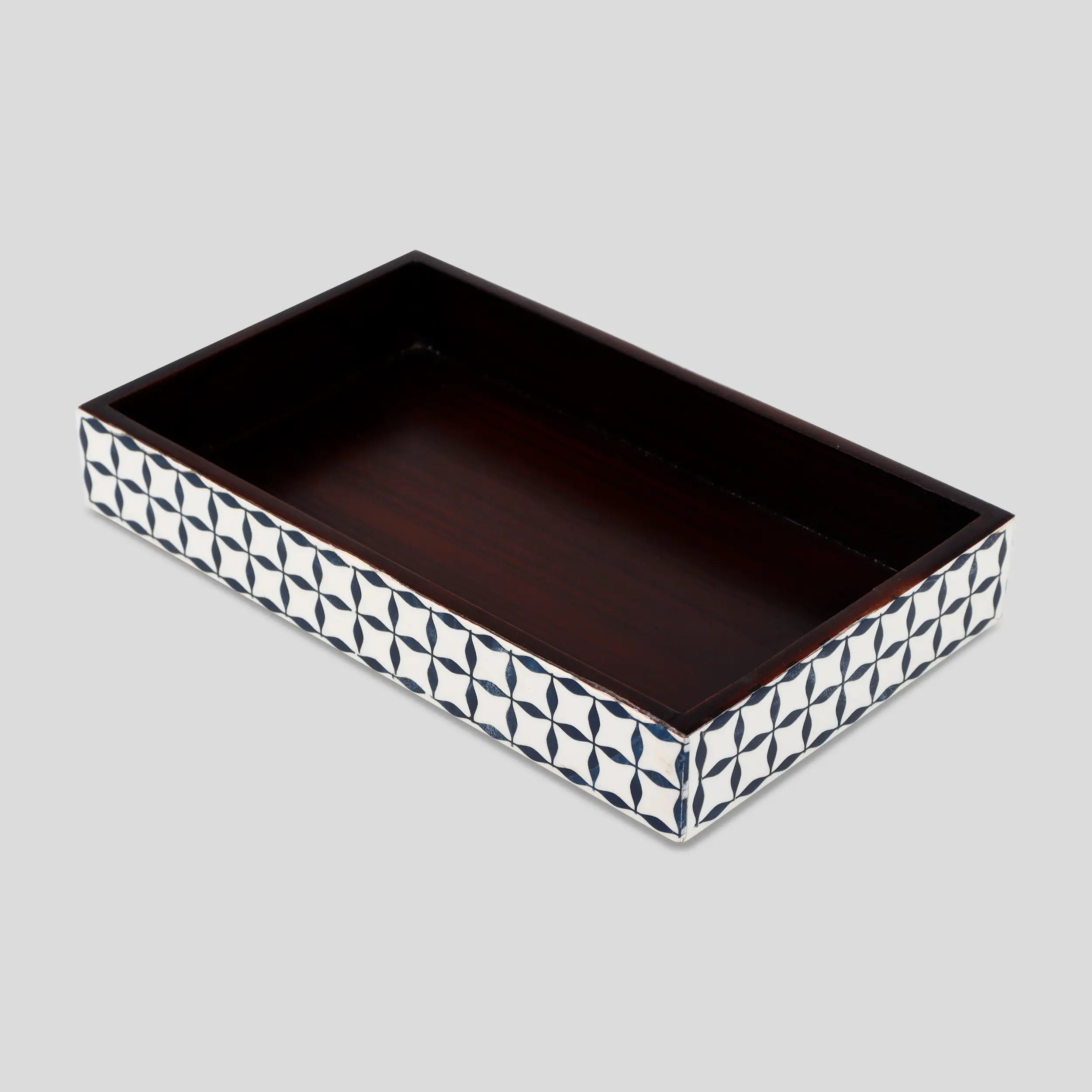 Vanity Trays illusion Wrap Collection Bone & Resin Inlay, Black-White, 10" x 6"