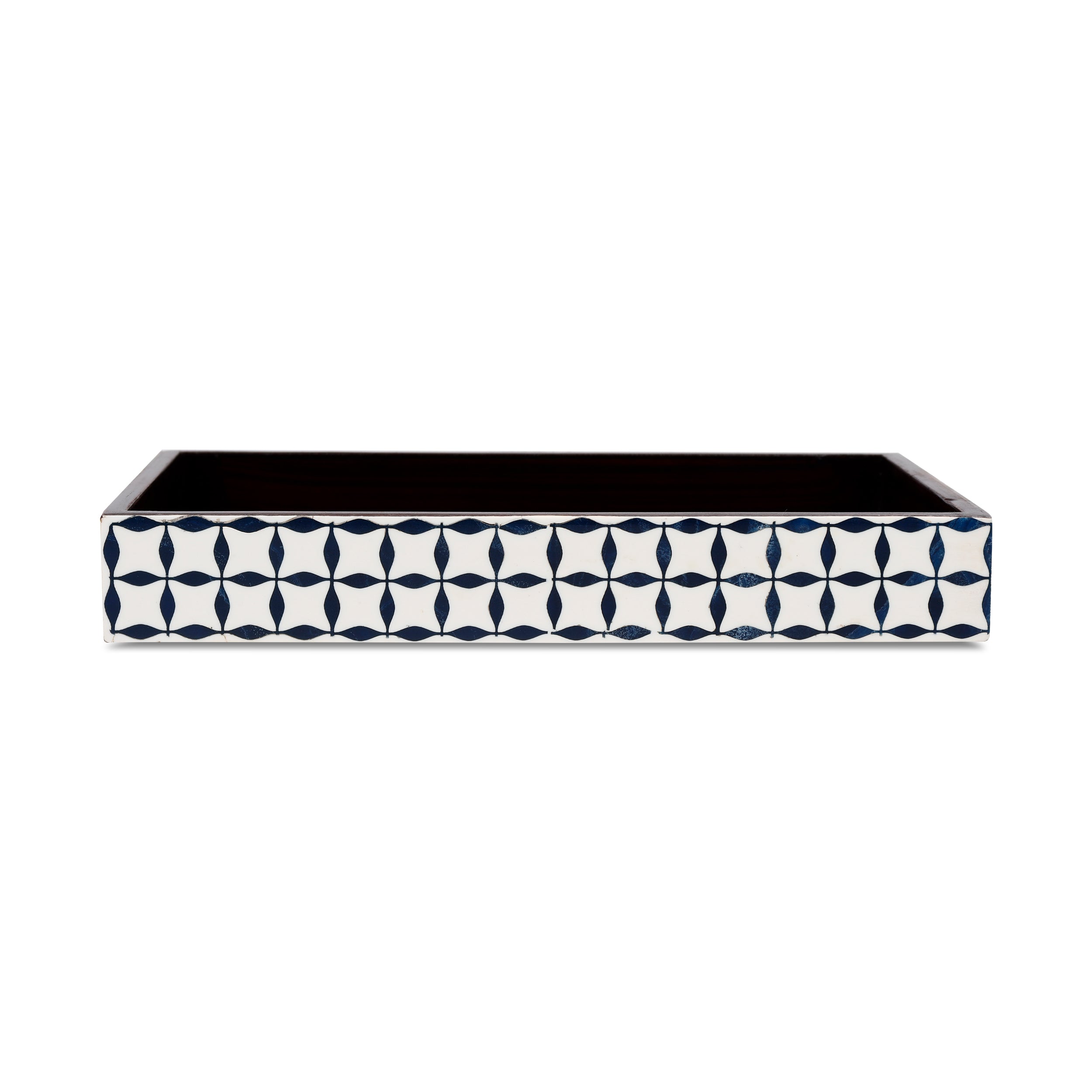 Vanity Trays illusion Wrap Collection Bone & Resin Inlay, Black-White, 10" x 6"