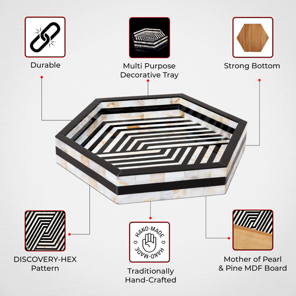 Mother of Pearl Decorative Tray 12" Black White Table Tray
