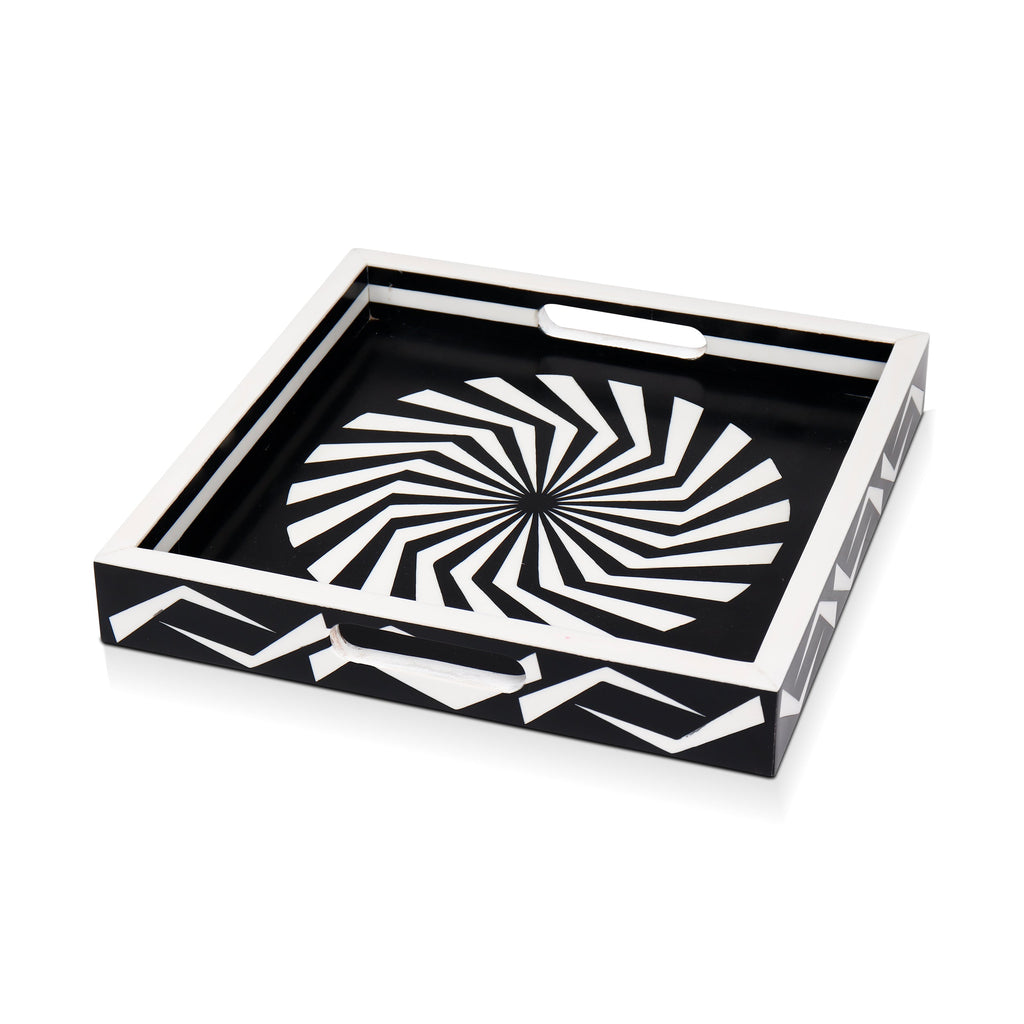 Black White Geometric Serving Ottoman Decorative Tray 12x12