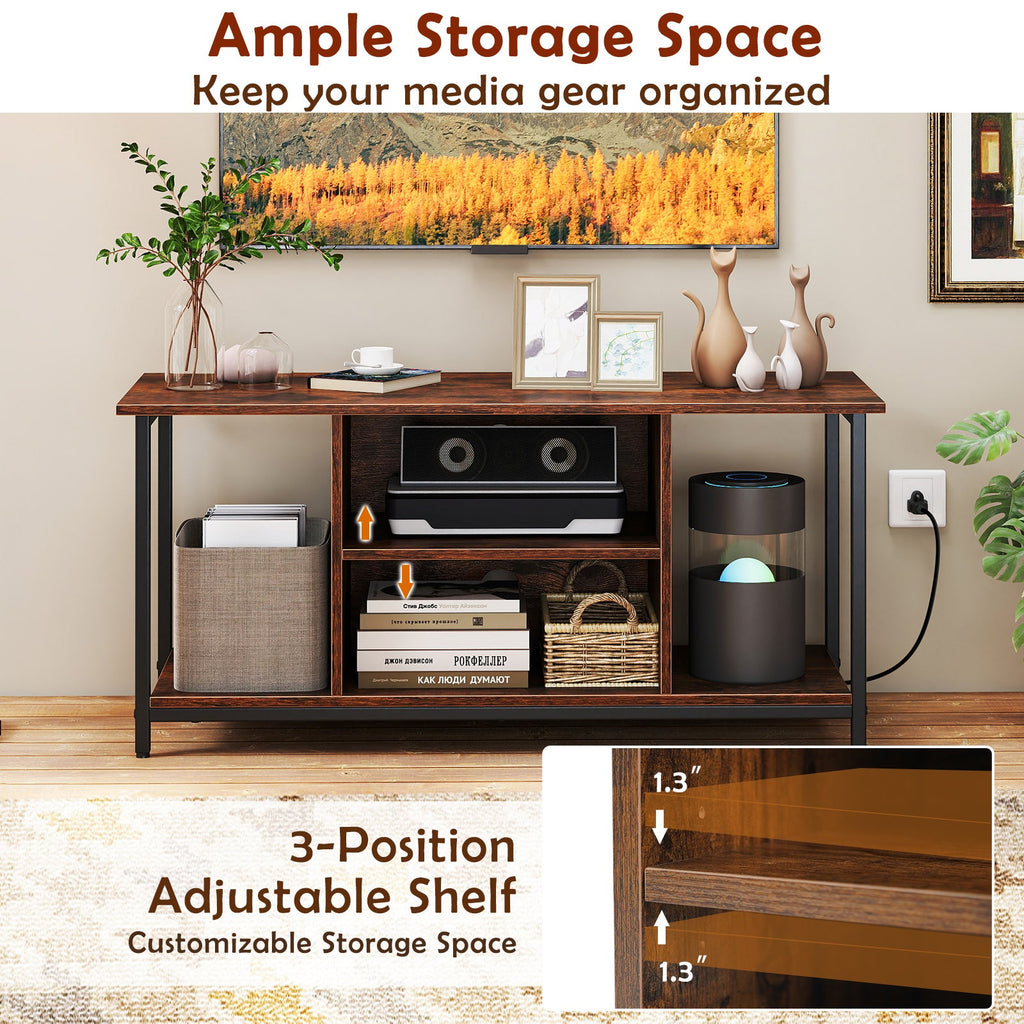 TV Stand Entertainment Center with Open Storage Shelves and Power Outlets to 50 Inches-Rustic Brown