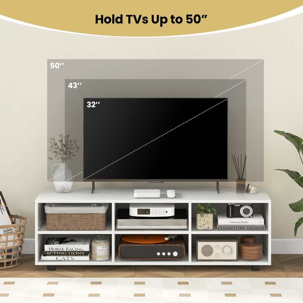 TV Stand for TV up to 55 Inch with 6 Storage Compartments-White