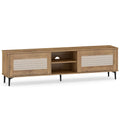 TV Stand for TVs up to 70 Inch Waveform Fluted Entertainment Center-Oak
