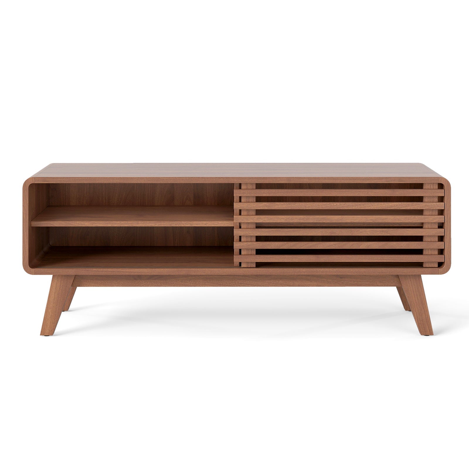 TV Stand for TVs up to 55" with Sliding Door and Adjustable Shelves for Living Room-Brown